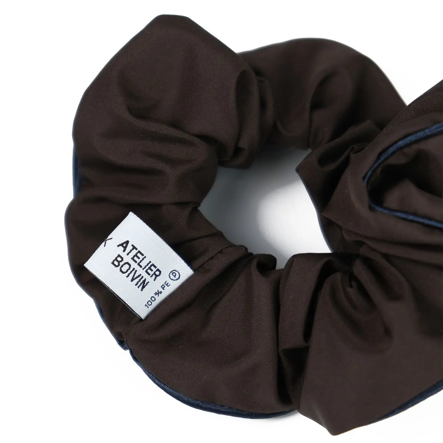 Upcycled brown scrunchie -Le Parapluie de Cherbourg- Atelier Boivin Paris