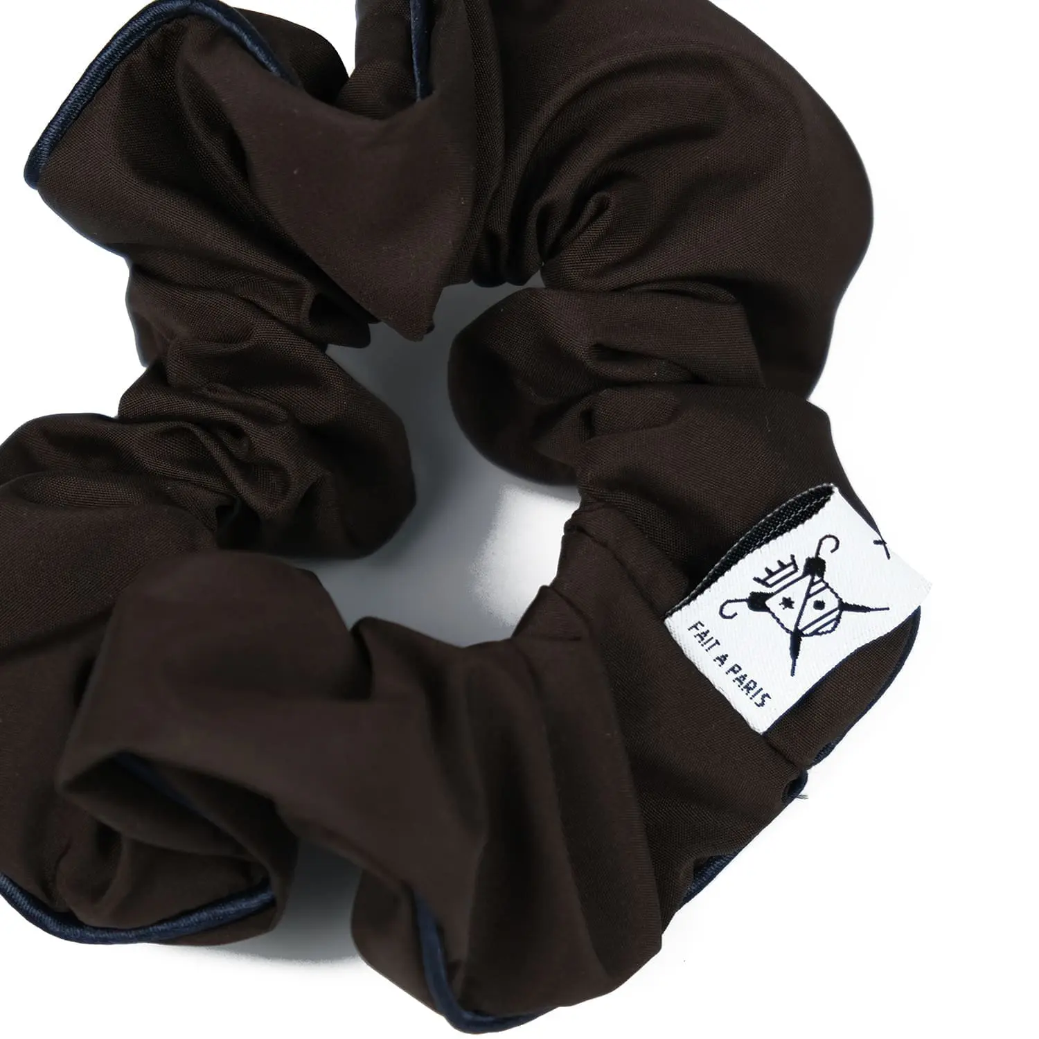 Upcycled brown scrunchie -Le Parapluie de Cherbourg- Atelier Boivin Paris