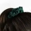 Upcycled green scrunchie Le Parapluie de Cherbourg in collaboration with Atelier Boivin Paris