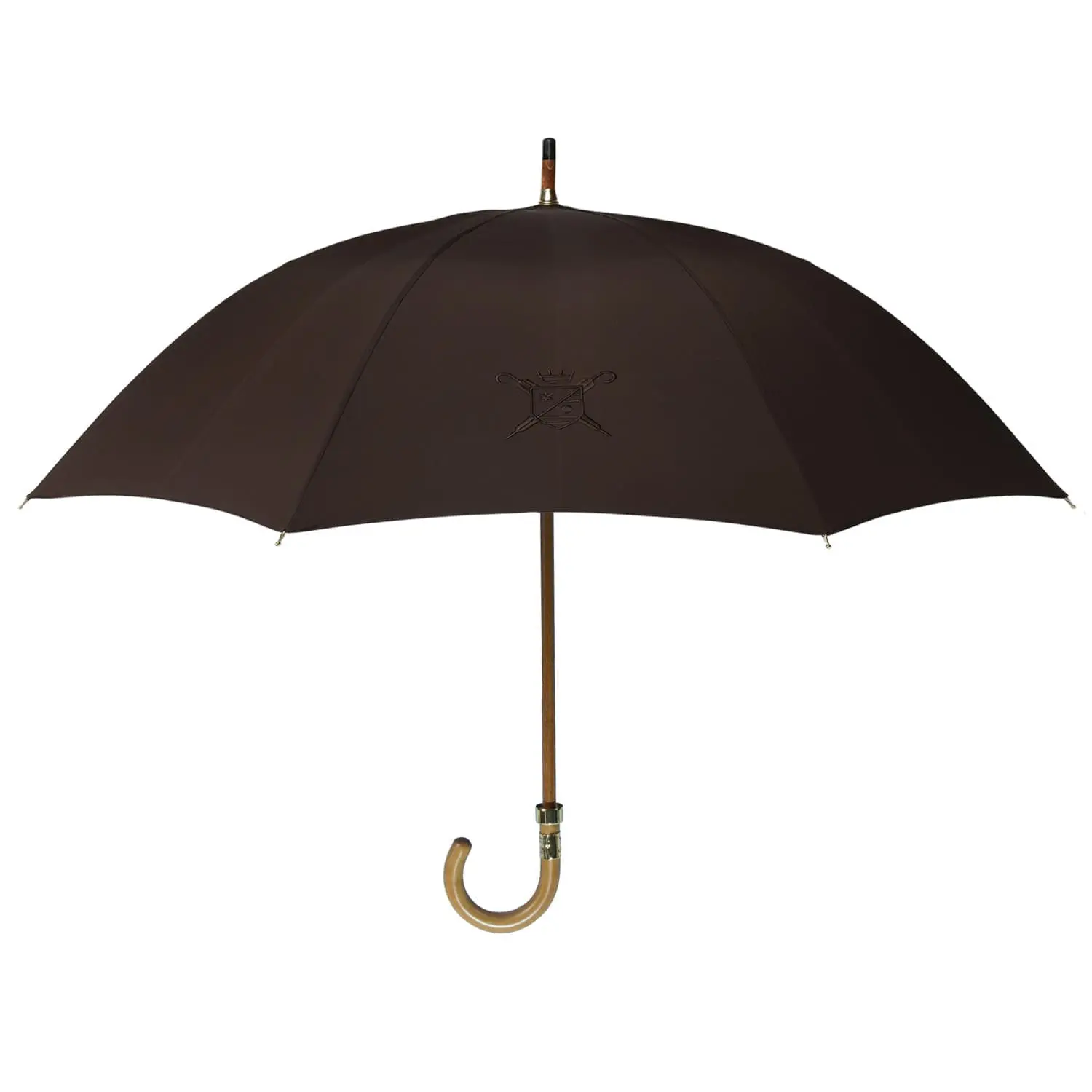 brown-open-curved-handle-umbrella  le demoiselle umbrella open