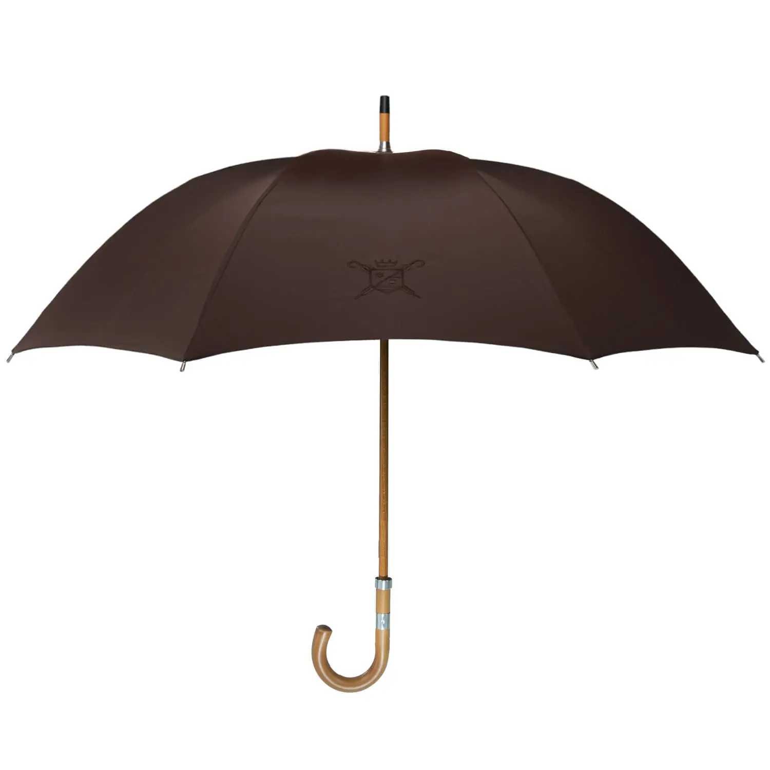 parapluie-pebroque-brun-ouvert-poignee-courbe parapluie le pébroque brun ouvert