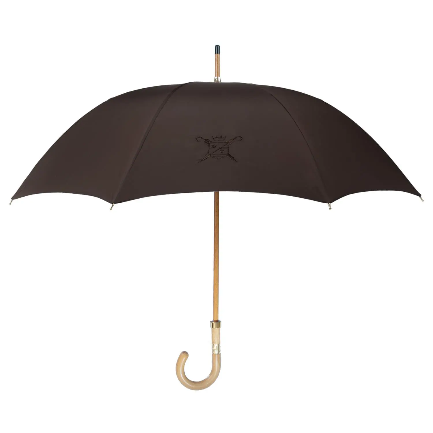 parapluie-ville-brun-ouvert-poignee-courbe parapluie le ville brun ouvert