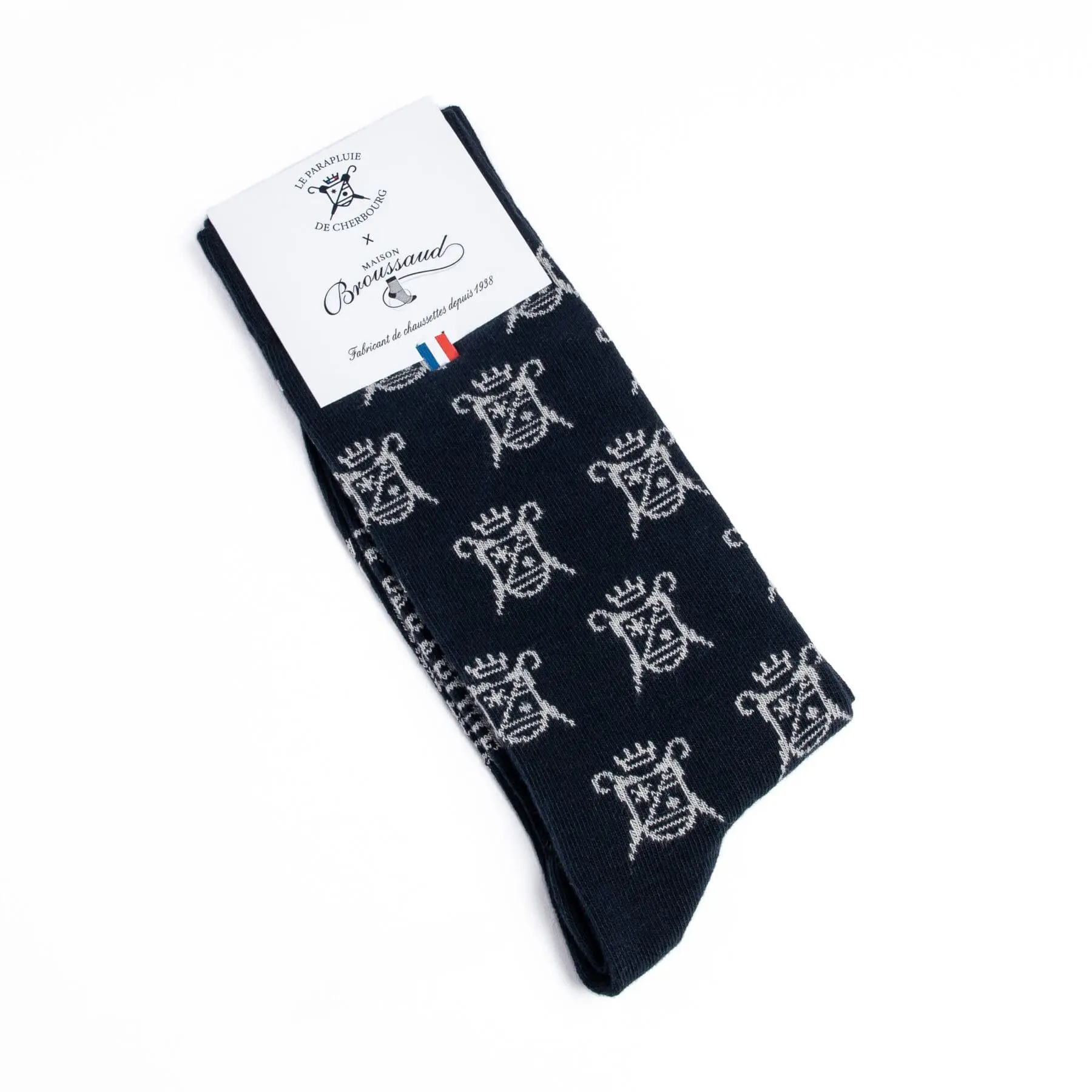 Navy sock with gray details 1