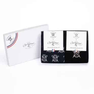 black and navy sock box in collaboration with Maison Broussaud